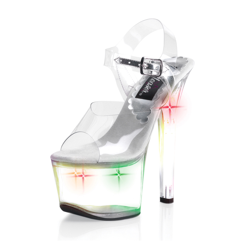 CLEARANCE SKY-308LT *6 3/4" Stiletto Heel Ankle Strap Lite-Up PF San Clr/Multi-Colored Lights