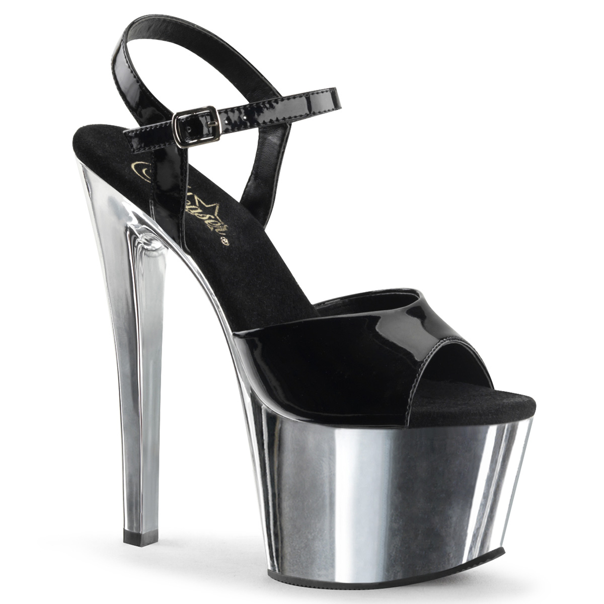 CLEARANCE SKY-309 *6 3/4" Spike Heel P/F Sandal Blk/Slv Chrome