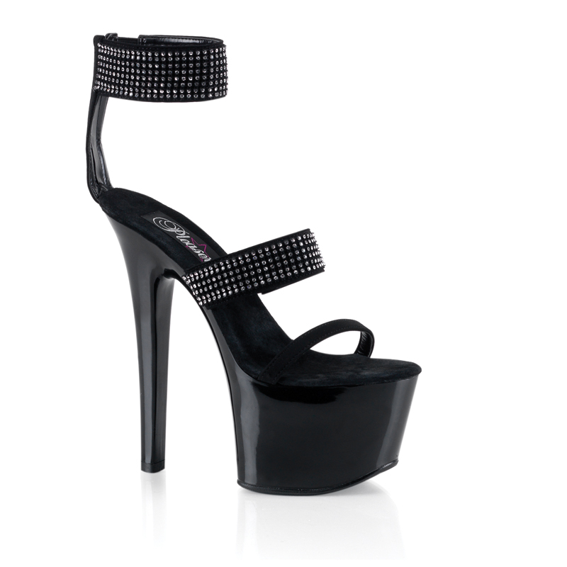 CLEARANCE SKY-363 *6 3/4" Stiletto Heel Triple-Band PF Sandal W/RS Blk NB-RS/Blk