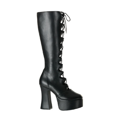 CLEARANCE SLUSH-215 *4 3/4" Lace-up Front P/F Blk Pu Knee Boot Black Pu