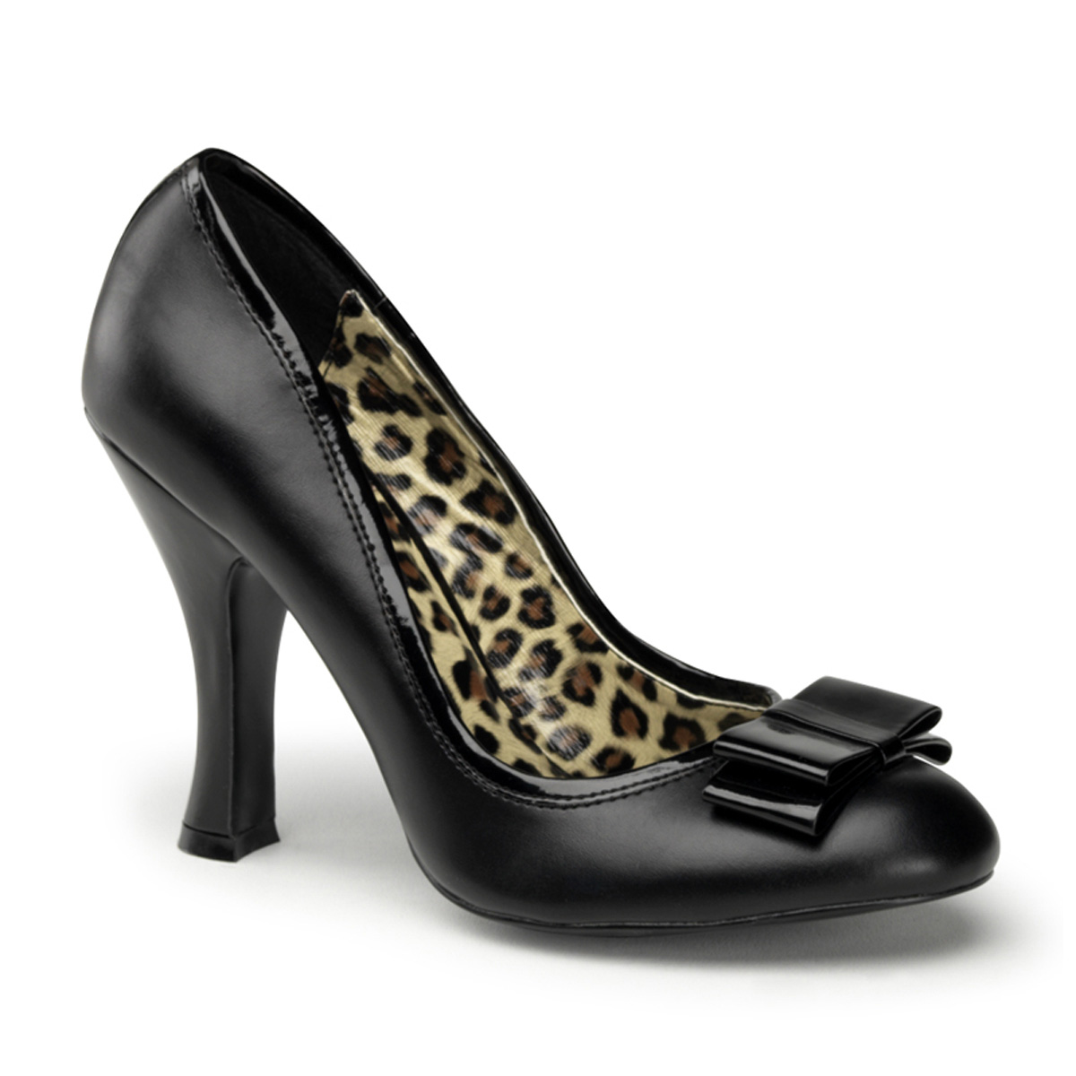 PINUP COUTURE SMITTEN-01 4" Heel Pump W/ Bow Detail At Toe Blk Pu
