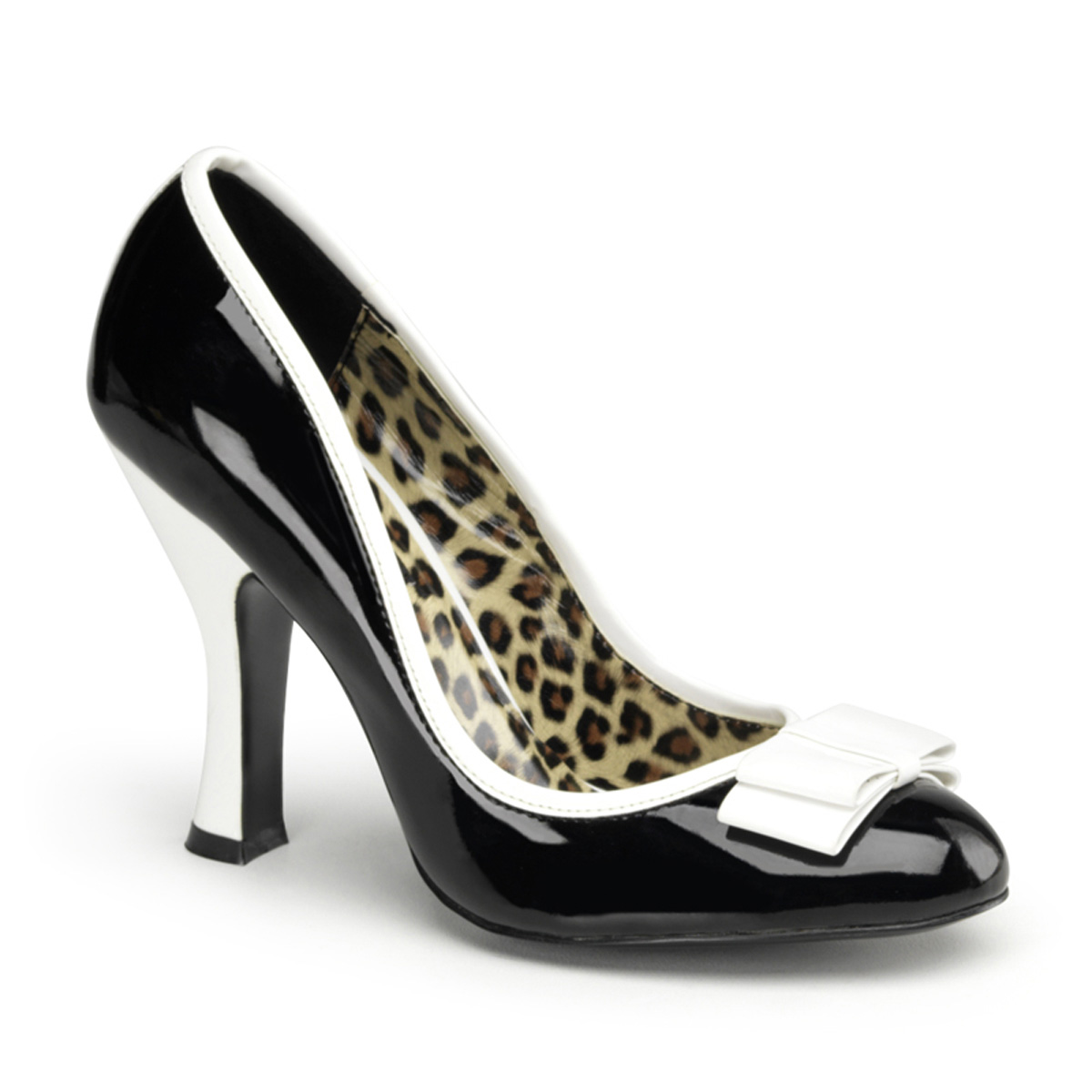 PINUP COUTURE SMITTEN-01 4" Heel Pump W/ Bow Detail At Toe Blk-Wht Pat