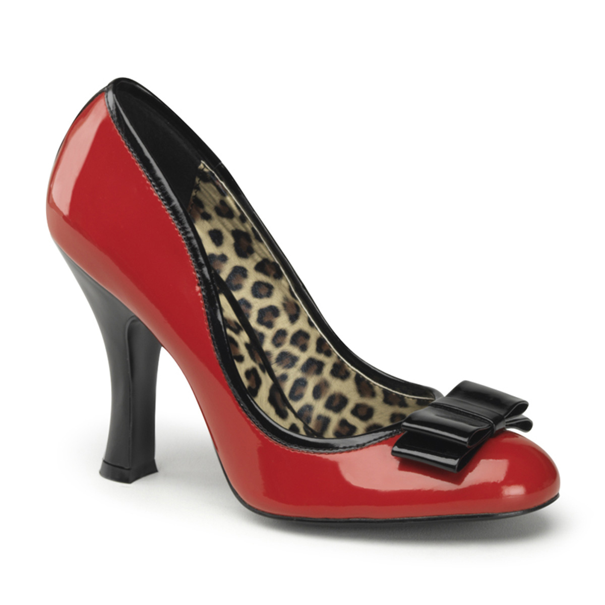 PINUP COUTURE SMITTEN-01 4" Heel Pump W/ Bow Detail At Toe Red-Blk Pat