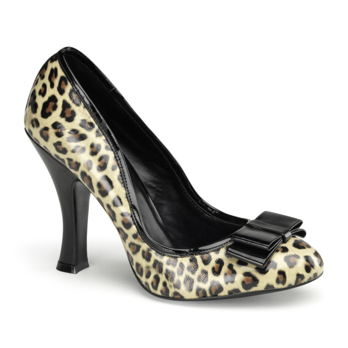 PINUP COUTURE SMITTEN-01 4" Heel Pump W/ Bow Detail At Toe Tan Pu-Blk Pat (Cheetah Print)
