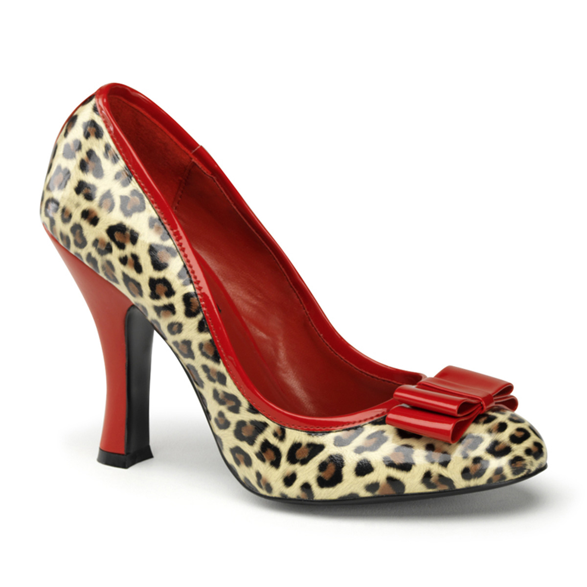 PINUP COUTURE SMITTEN-01 4" Heel Pump W/ Bow Detail At Toe Tan Pu-Red Pat (Cheetah Print)