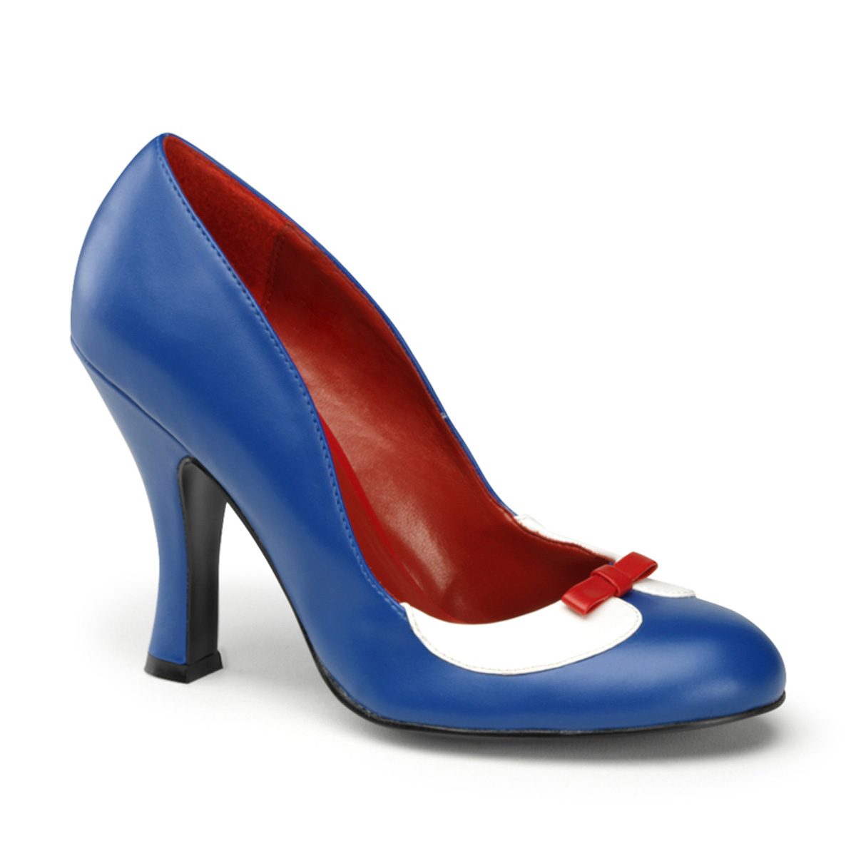 PINUP COUTURE SMITTEN-05 4" Heel Two-Tone Pump W/ Peter Pan Collar & Mini Bow Navy Blue-Wht Pu