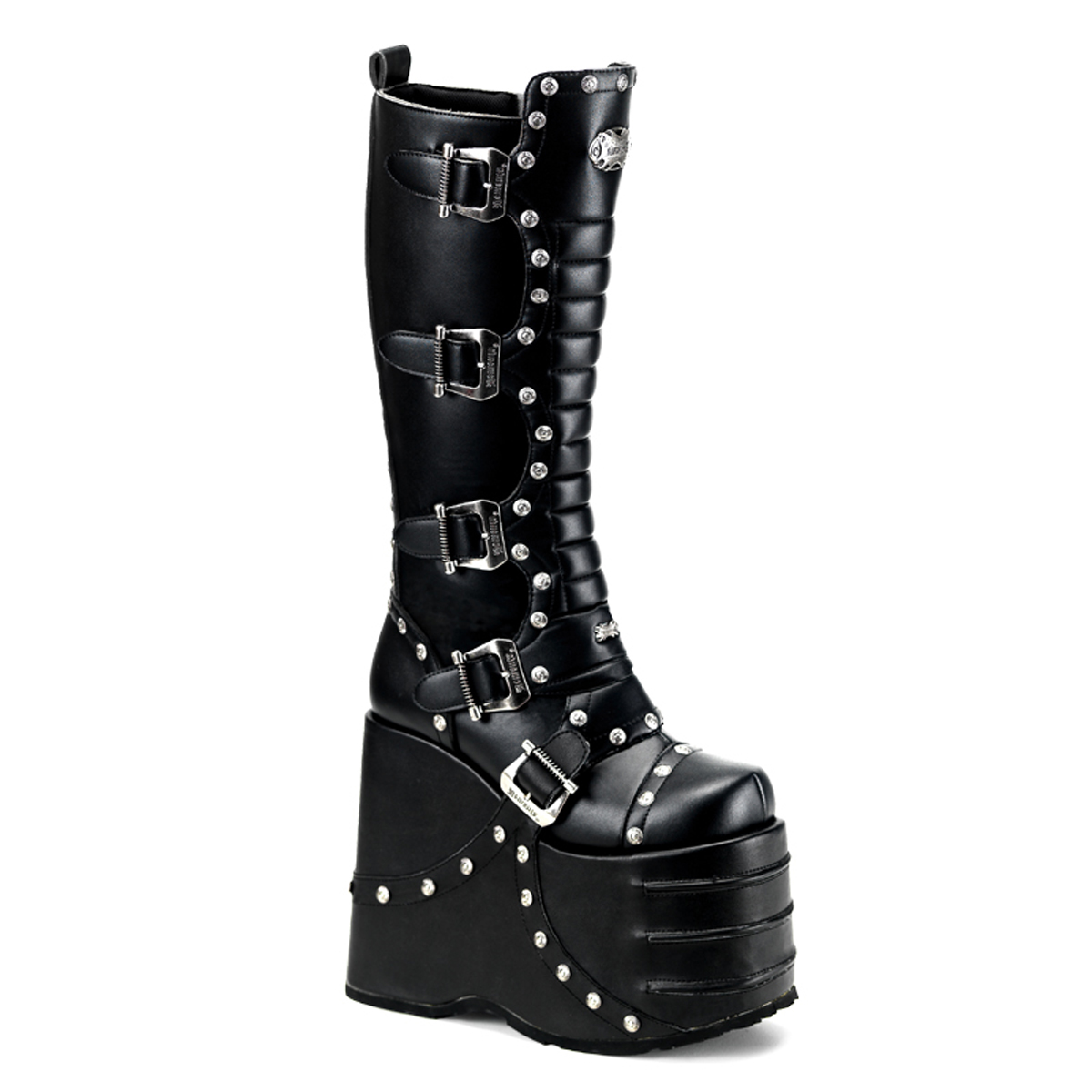 DEMONIA STACK-317 7" P/F Knee Boot Blk Pu