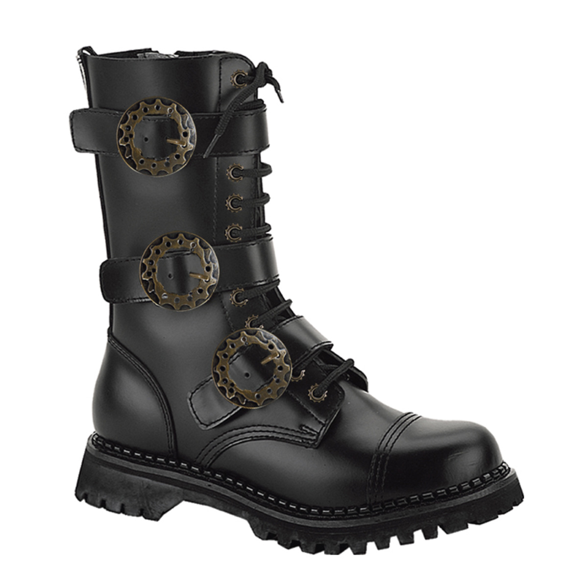 DEMONIA STEAM-12 12 Eyelet 3 Strap S/T Blk Leather Calf Boot Blk Leather
