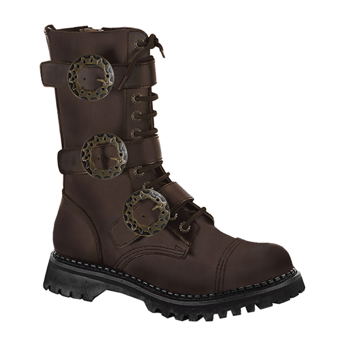 DEMONIA STEAM-12 12 Eyelet 3 Strap S/T Brown Leather Calf Boot Brown Leather