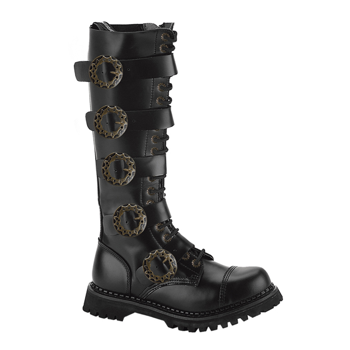 DEMONIA STEAM-20 20 Eyelet 5 Strap S/T Blk Leather Calf Boot Blk Leather