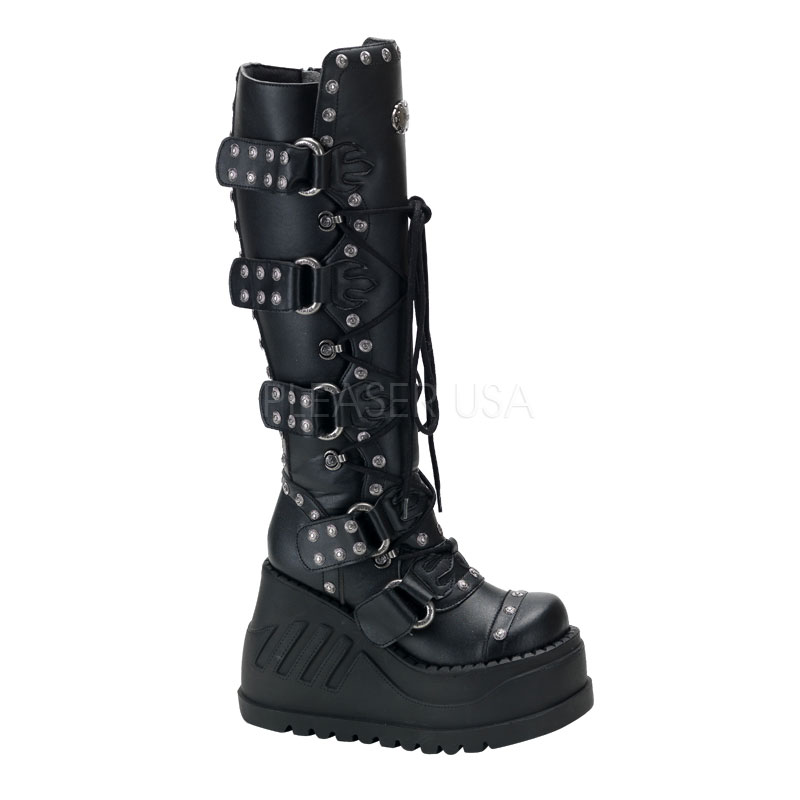 DEMONIA STOMP-313 4 3/4" P/F Knee Boot/Blk Pu
