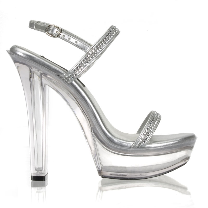 CLEARANCE SUGAR-526 *5 1/2" Stack Heel Sling Back PF Sandal Slv/Clr