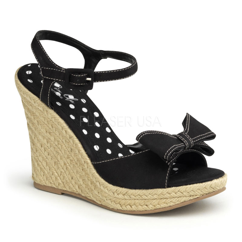 PINUP COUTURE SUMMER-08 4 1/2" P/F Espadrille Sandal W/Bow Detail At Toe Blk Canvas