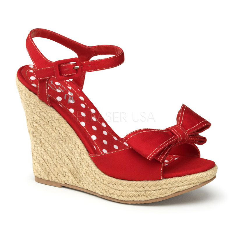 PINUP COUTURE SUMMER-08 4 1/2" P/F Espadrille Sandal W/Bow Detail At Toe Red Canvas