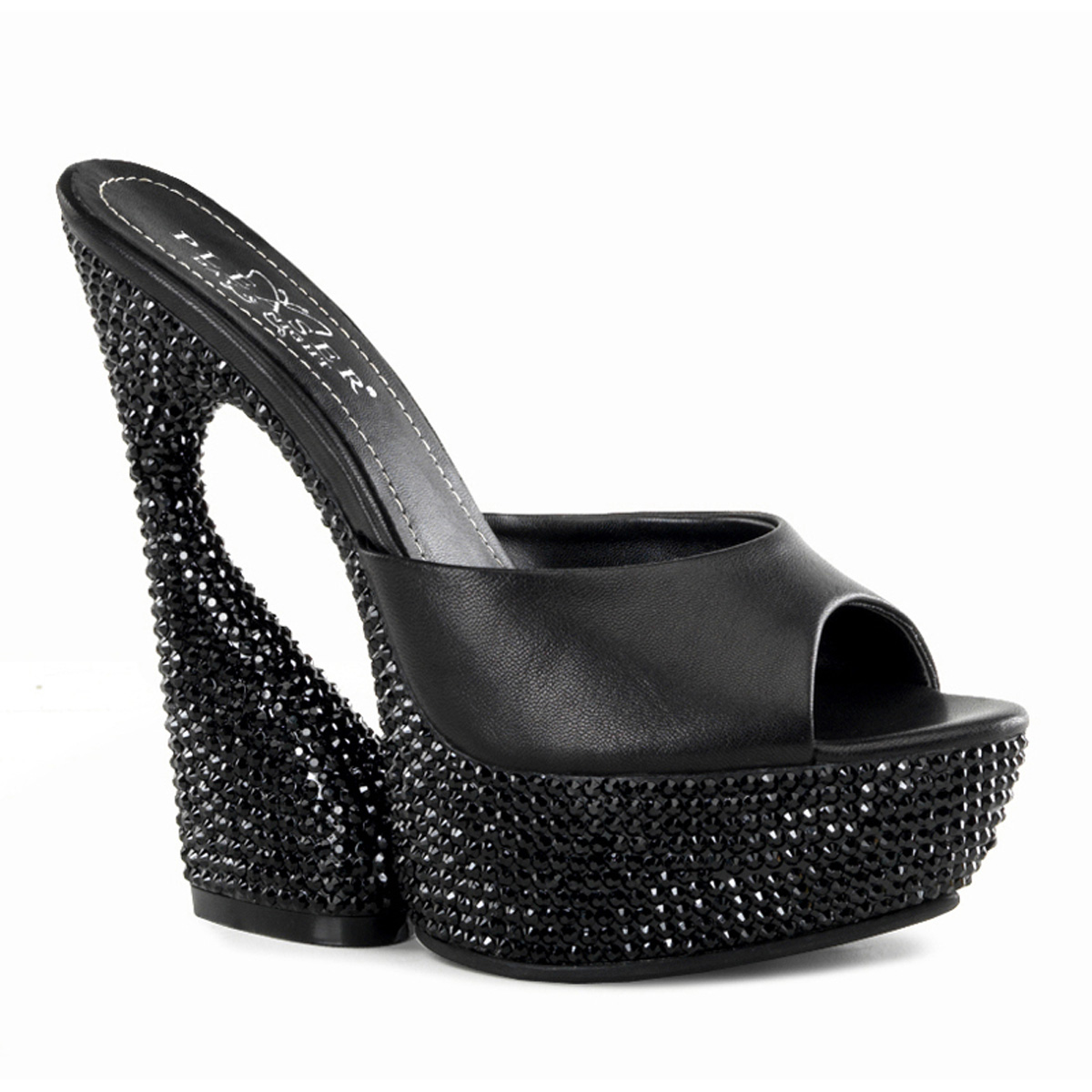 PLEASER Day & Night SWAN-601DM 6" Sculptured Heel, 1 3/4" PF Slide W/RS Covered Bottom Blk Kid Leather