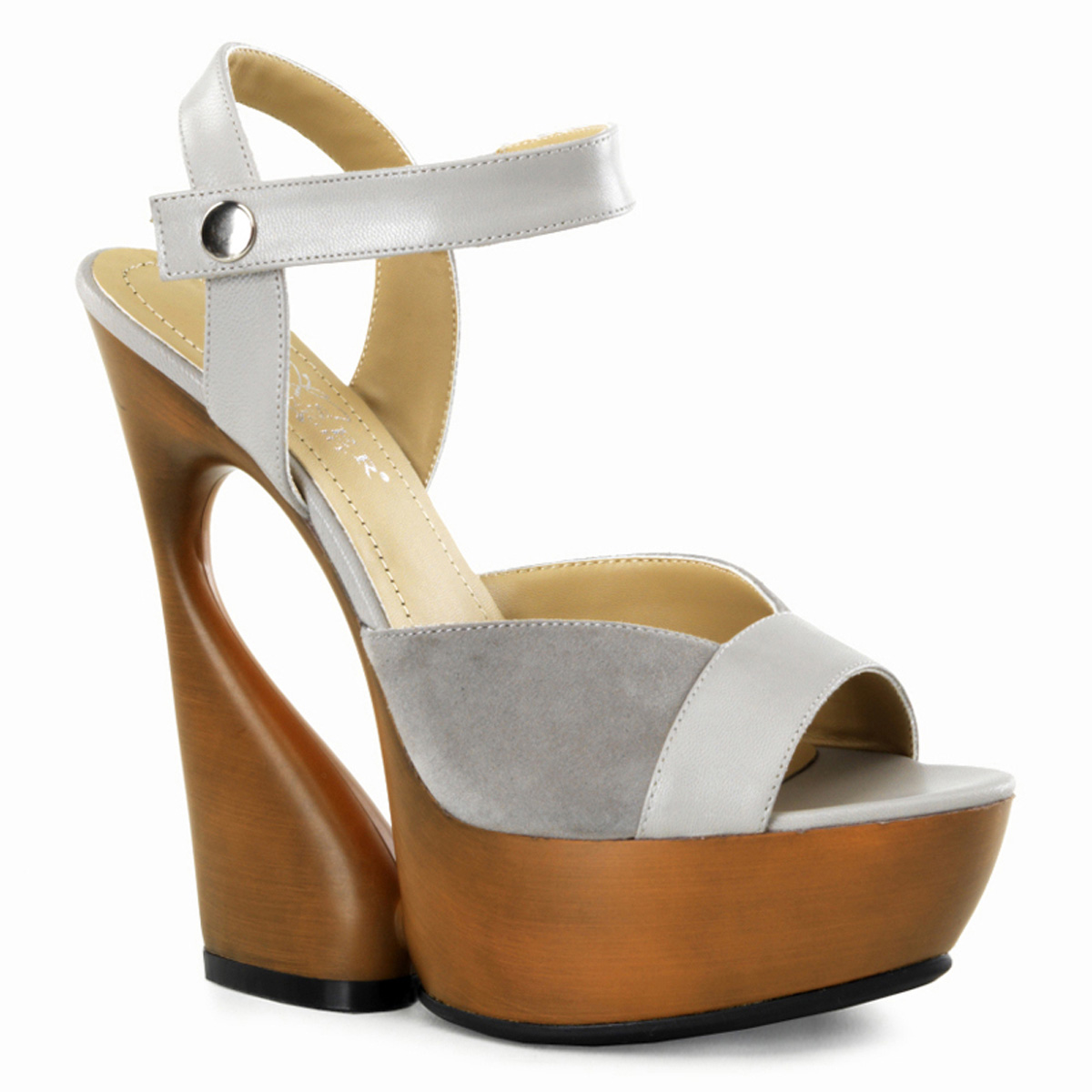 PLEASER Day & Night SWAN-612 6" Sculptured Heel, 1 3/4" PF Taupe Kid Leather-Suede