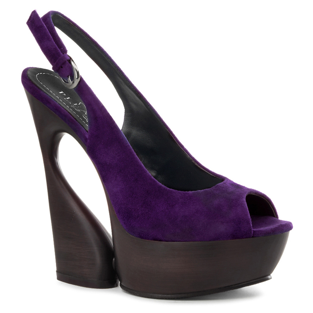 PLEASER Day & Night SWAN-654 6" Sculptured Heel, 1 3/4" PF Sling Back Sandal Purple Suede