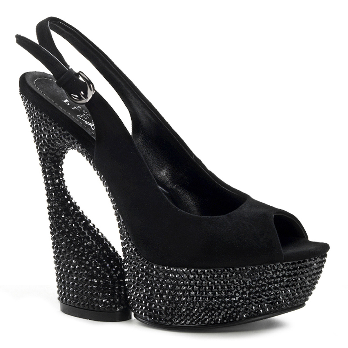 PLEASER Day & Night SWAN-654DM 6" Sculptured Heel, 1 3/4" PF Blk Suede