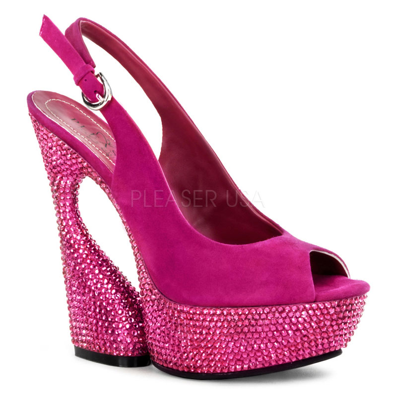 PLEASER Day & Night SWAN-654DM 6" Sculptured Heel, 1 3/4" PF Fuchsia Suede