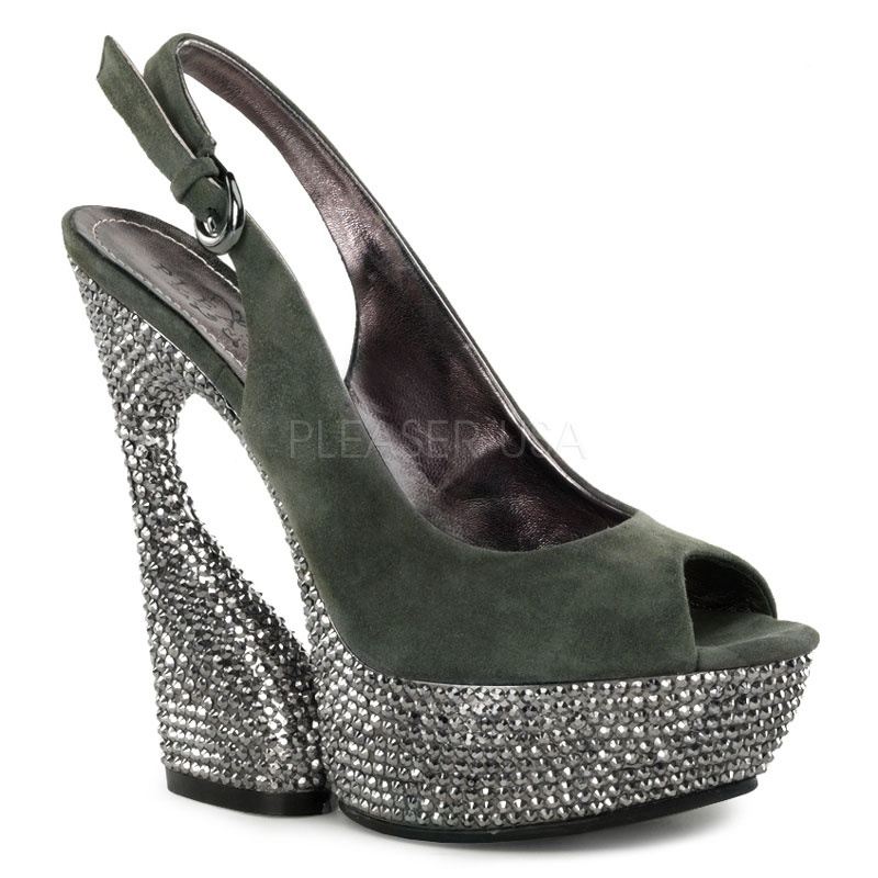 PLEASER Day & Night SWAN-654DM 6" Sculptured Heel, 1 3/4" PF Olive Suede