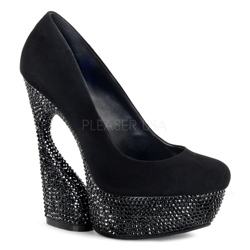 PLEASER Day & Night SWAN-685 6" Sculptured Heel, 1 3/4" PF Pump W/ RS Covered Bottom Blk Suede