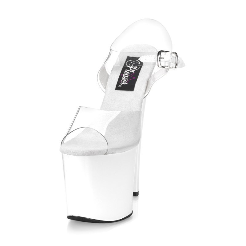 CLEARANCE TABOO-708 *7 1/2" Stiletto Heel Ankle Strap PF Sandal Clear/White