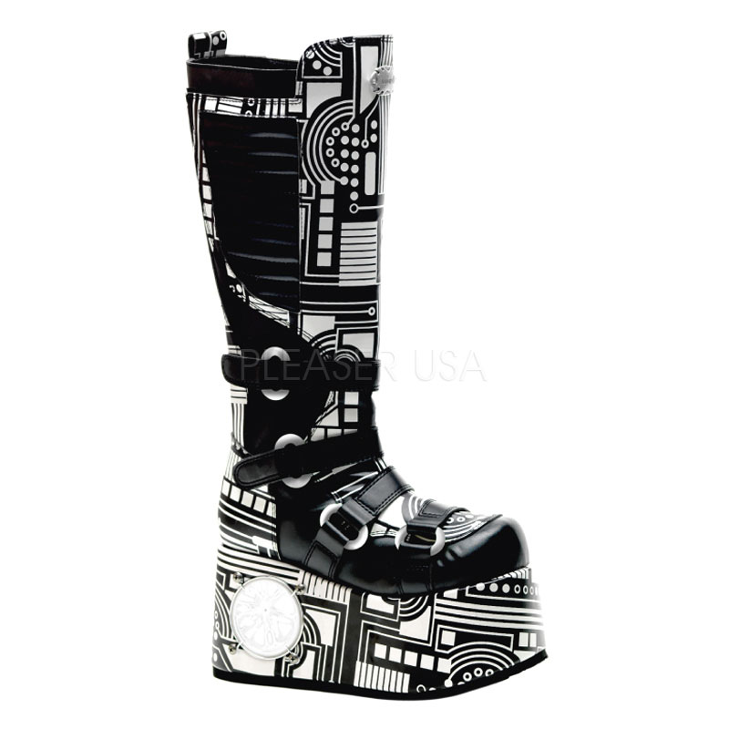DEMONIA TECHNO-856UV Cyber Knee BT W/ Light Mechanism Built Into P/F Blk Pu-UV Wht