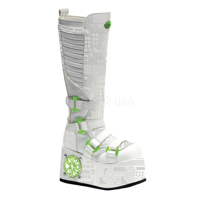 DEMONIA TECHNO-856UV Cyber Knee BT W/ Light Mechanism Built Into P/F Wht Pu-UV Wht