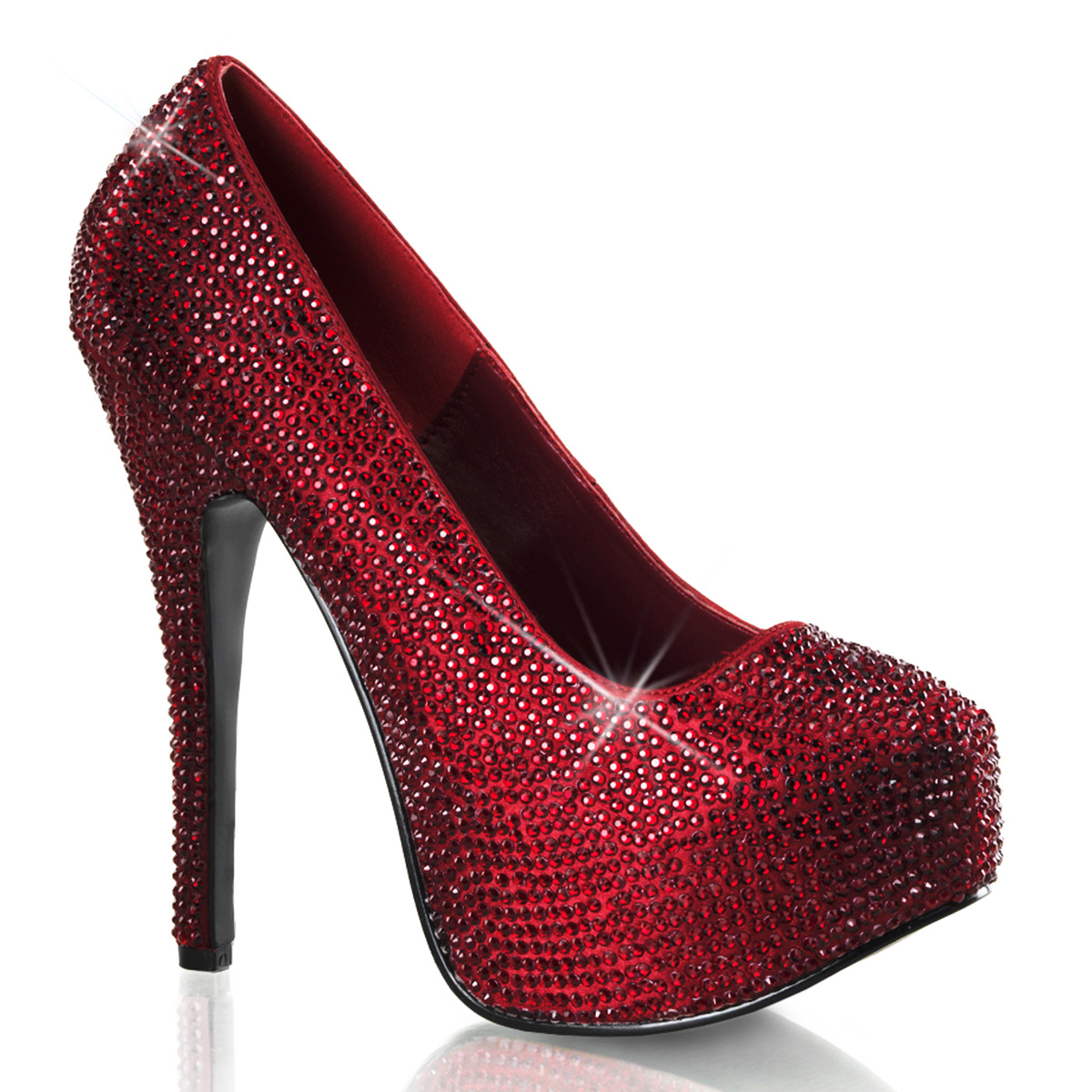 BORDELLO TEEZE-06R 5 3/4" Heel, 1 3/4" Hidden PF RS Pump Ruby Red Satin RS