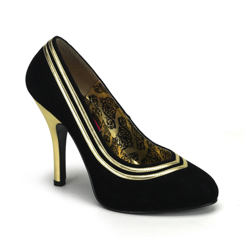 BORDELLO TEMPT-40 4 1/2" Heel Suede Platform Pump Blk Suede-Gold Pu