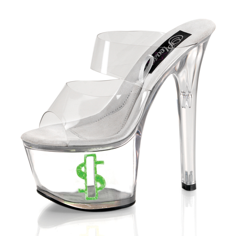 CLEARANCE TIPJAR-702-8 *6 3/4" Sandal Clr/Neon Lime Gltr