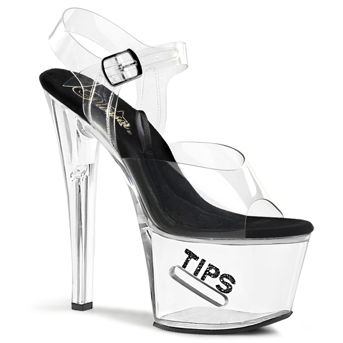 PLEASER TIPJAR-708-5 6 3/4" Sandal Clr-Blk/Clr