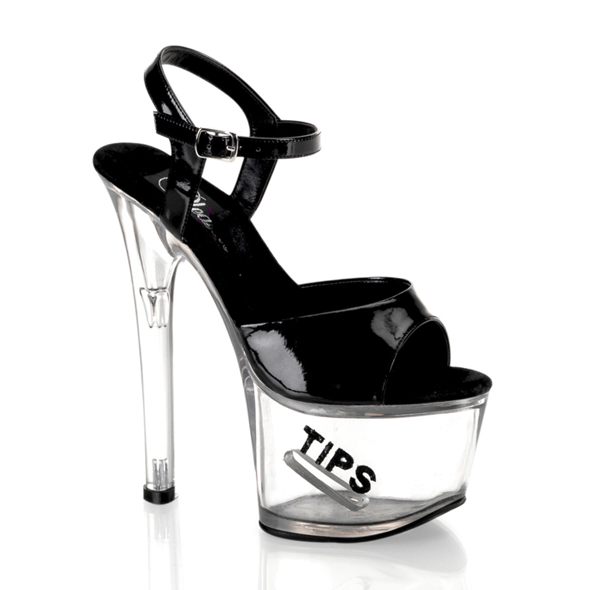 PLEASER TIPJAR-709-5 6 3/4" Sandal Blk Pat/Clr
