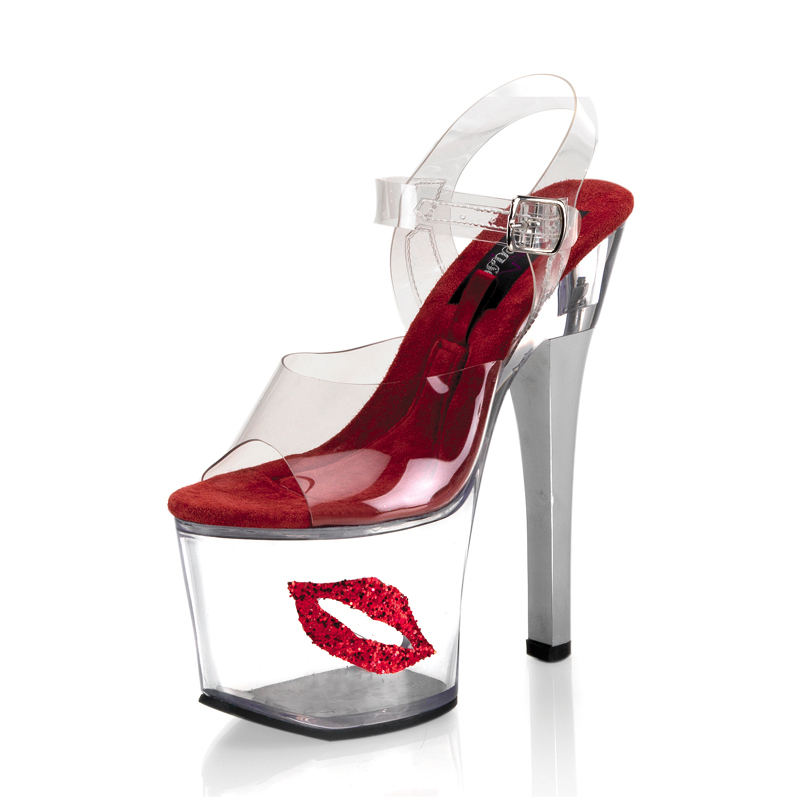 CLEARANCE TIPJAR-728-4 *7" Sandal W/ Lip's "Tip Jar" Featu Clr/Red Gltr