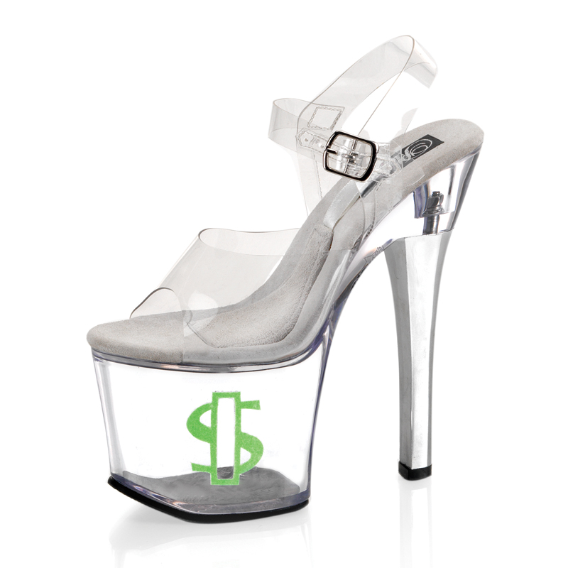 CLEARANCE TIPJAR-728-8 *7" Sandal W/ Money Sign & "Tip Jar" Feature Clr/Neon Lime Gltr