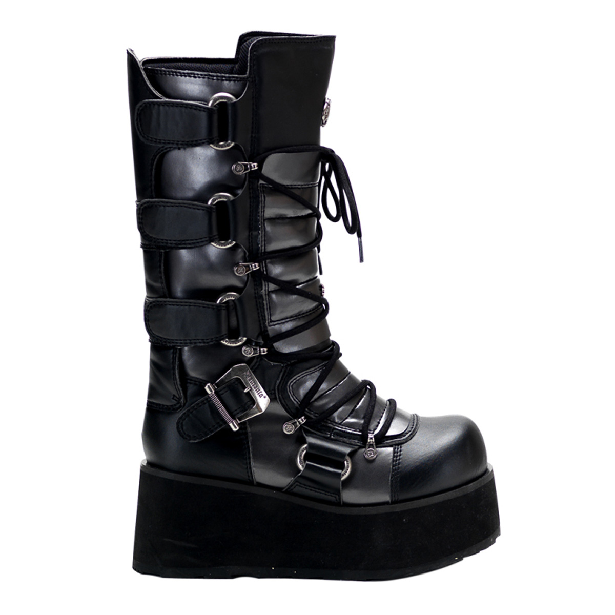 DEMONIA TRASHVILLE-519 Calf Boot Blk-Grey Pu
