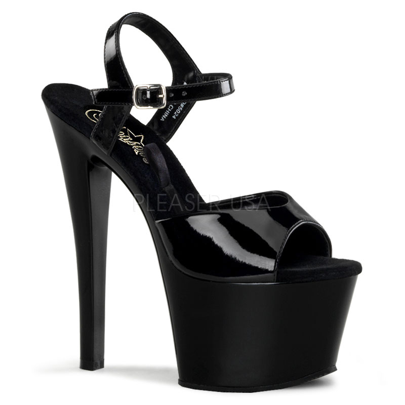 PLEASER TREASURE-709 6 3/4" Sandal Blk Pat/Blk