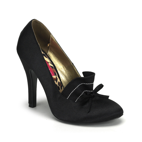 BORDELLO TRIXIE-04 4" Penny Loafer Styled Pump W/Bow Blk Satin