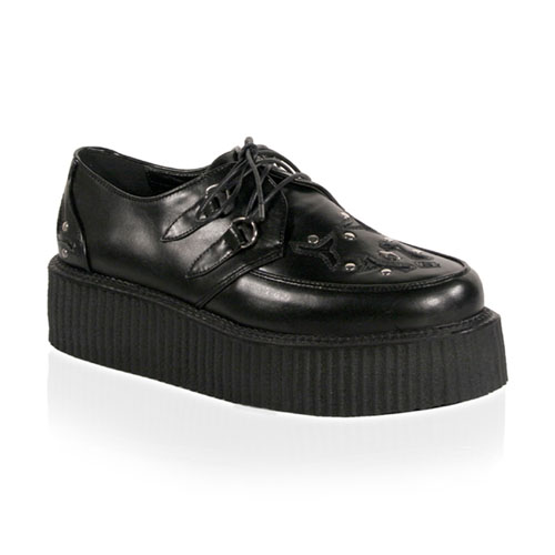 CLEARANCE V-CREEPER-505 *2" P/F Metal Stud Veggie Pu Creeper Shoe Black/Black PU