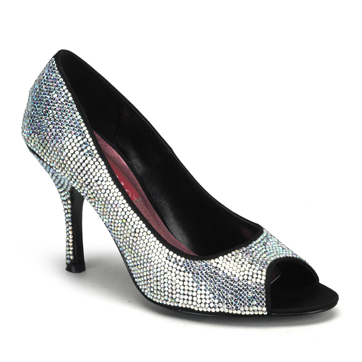 BORDELLO VIOLETTE-03R 3 1/2" Rhinestoned Open Toe Pump Iridescent Rhinestones
