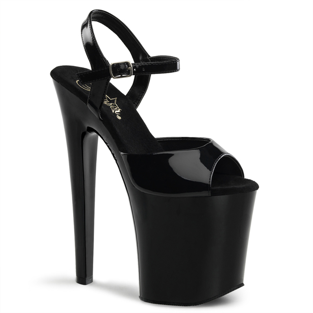 PLEASER XTREME-809 8" Spike Heel P/F Sandals Blk Pat/Blk