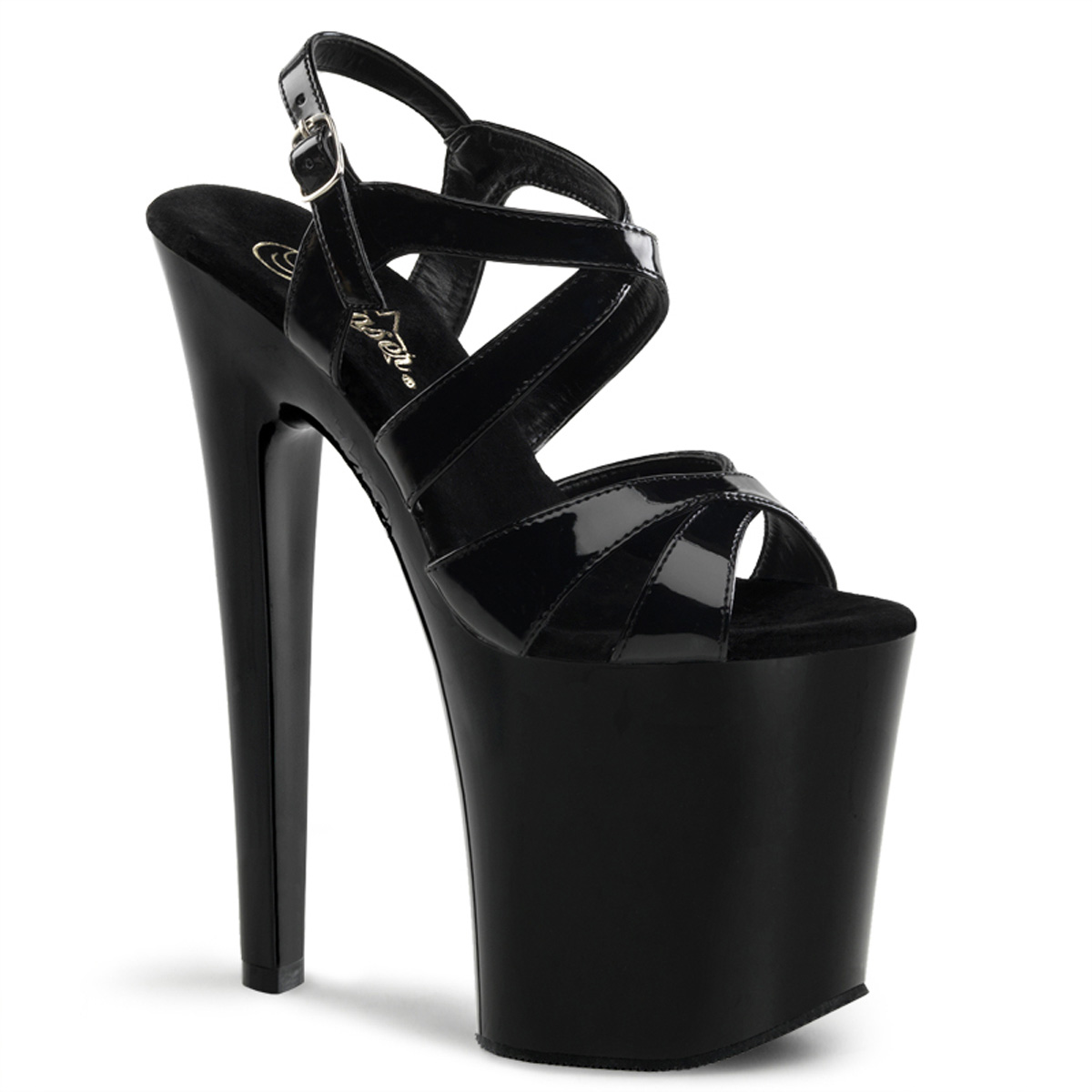PLEASER XTREME-872 8 " Spike Heel P/F Sandals Blk Pat/Blk