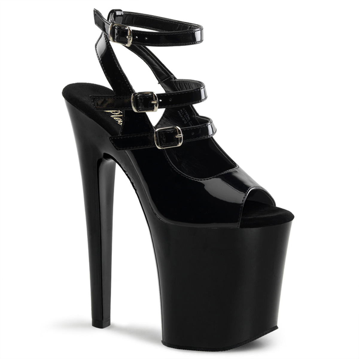 PLEASER XTREME-873 8 " Spike Heel P/F Sandals Blk Pat/Blk