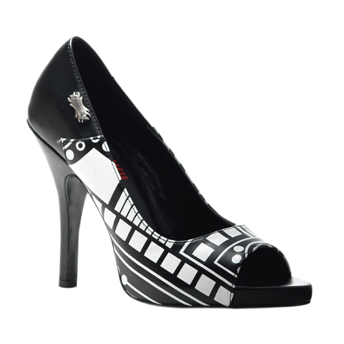 DEMONIA ZOMBIE-06UV 4 1/2" Peep Toe Pump W/ Cyber UV Print Blk Pu-UV Wht