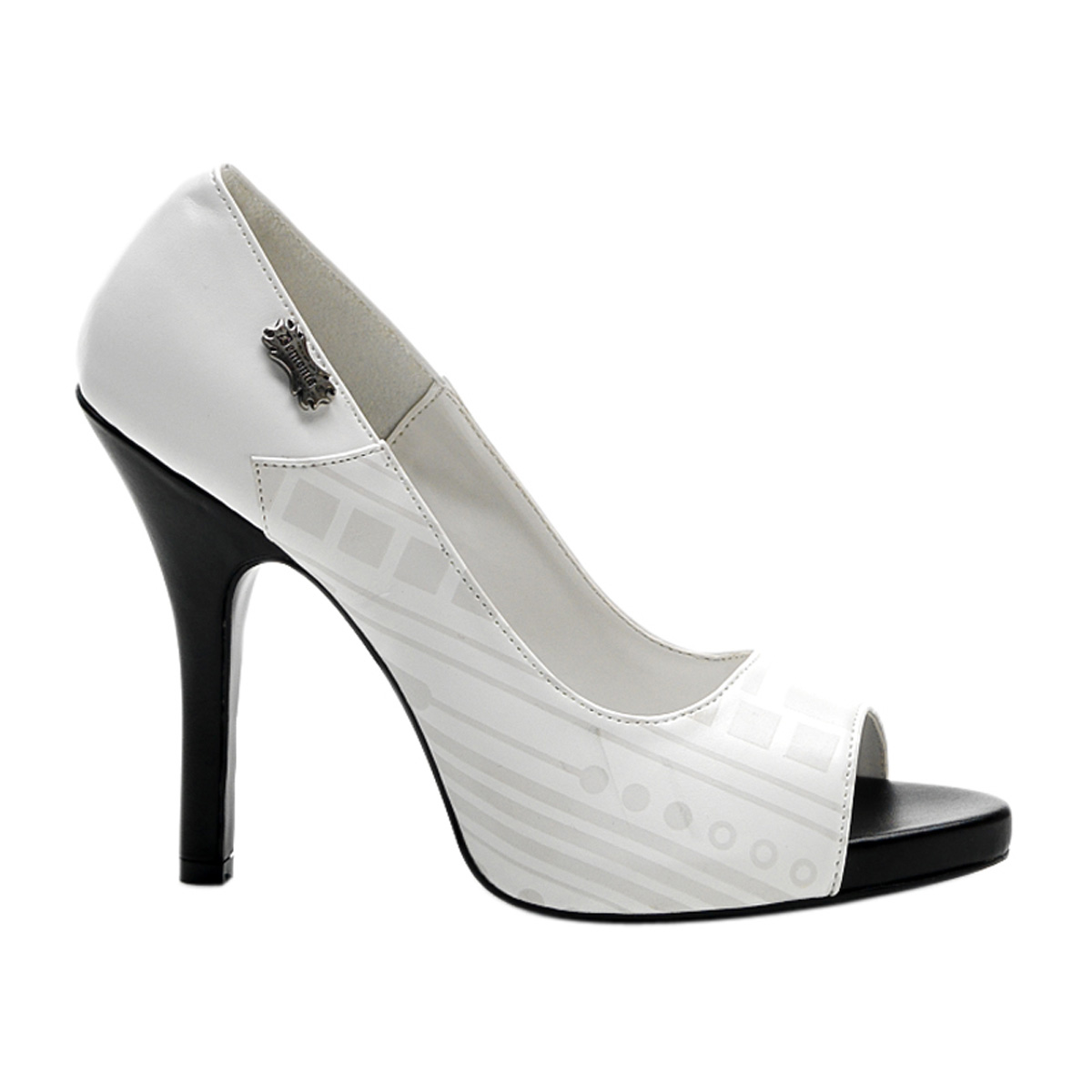 DEMONIA ZOMBIE-06UV 4 1/2" Peep Toe Pump W/ Cyber UV Print Wht Pu-UV Wht
